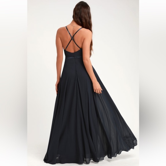 Lulus Grand Soirée Navy blue sleeveless maxi dress - Picture 2 of 8